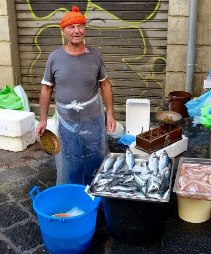 At the fishmarket some stalls are more humble