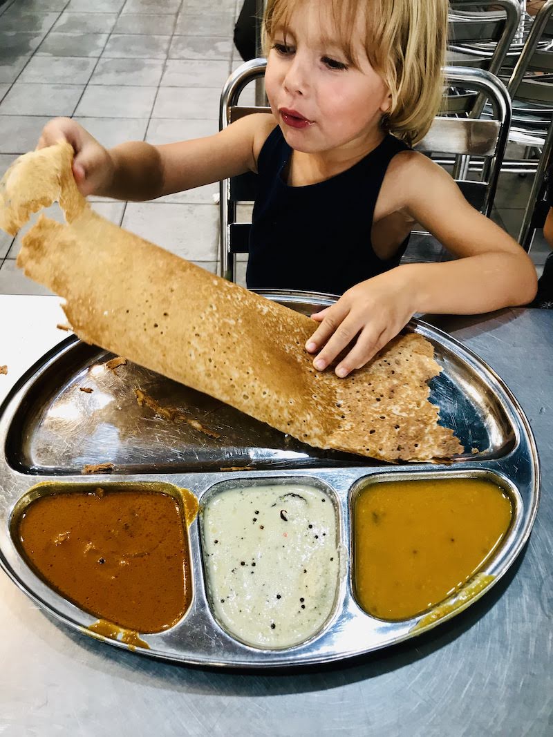 Eating Thosai at a local Indian place