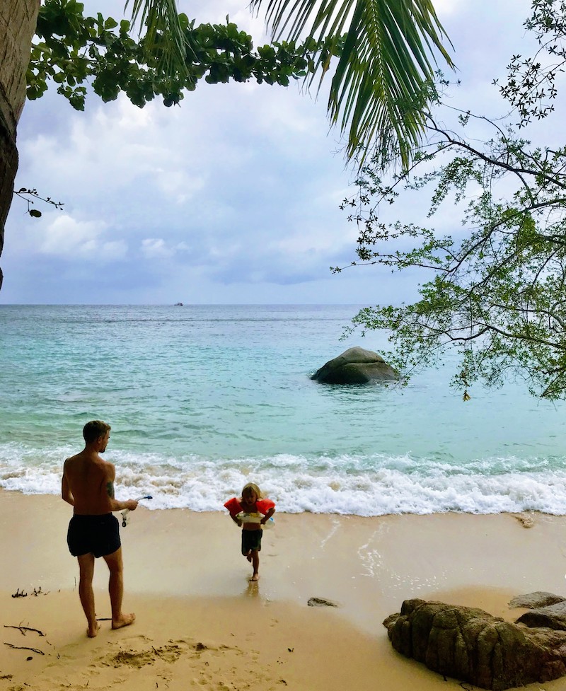 Snorkeling and swimming at June Juea beach Koh Tao