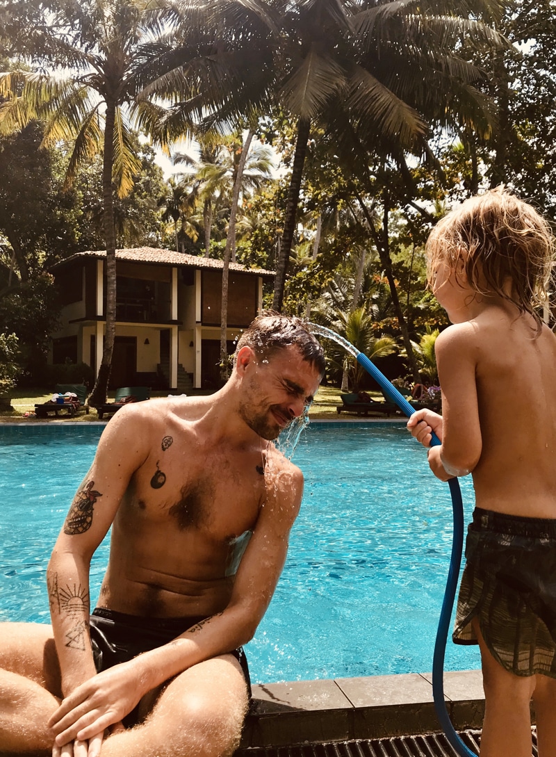 Kid playing by the pool Talalla retreat Sri Lanka