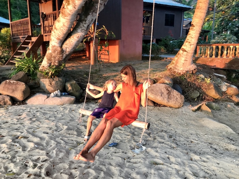 playing with the swing at Tioman beach